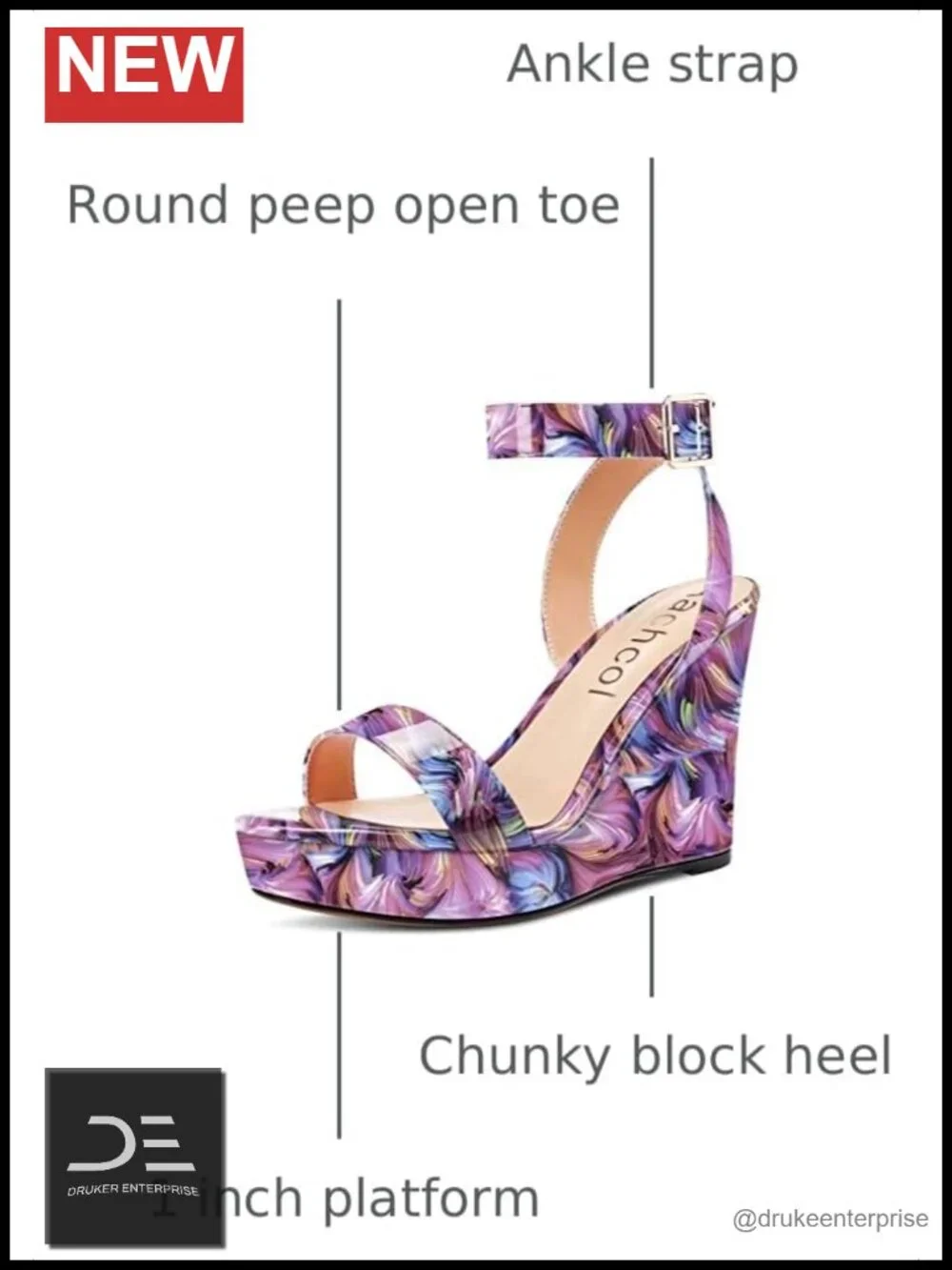 Women's Platform Wedge Sandals Peep Toe Ankle Strap Chunky Heel Party Shoes 4